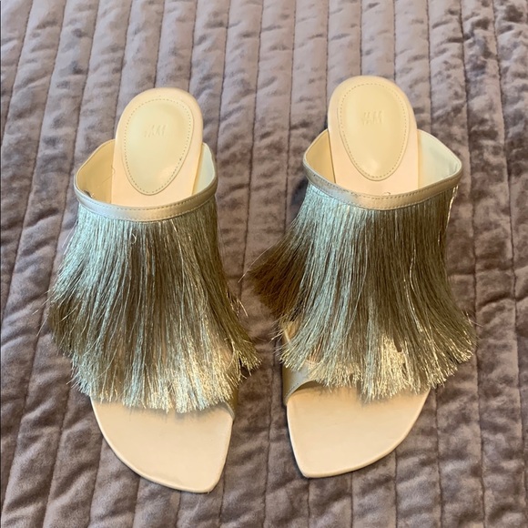 H&M Gold Fringe Mules Elegant Slip-On Shoes - Picture 1 of 4